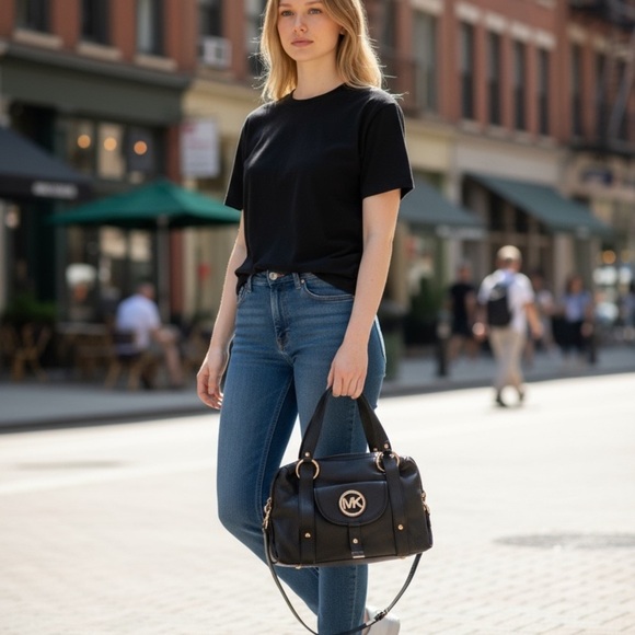 Michael Kors Brown and Gold Satchel with Structured Design - Picture 8 of 8